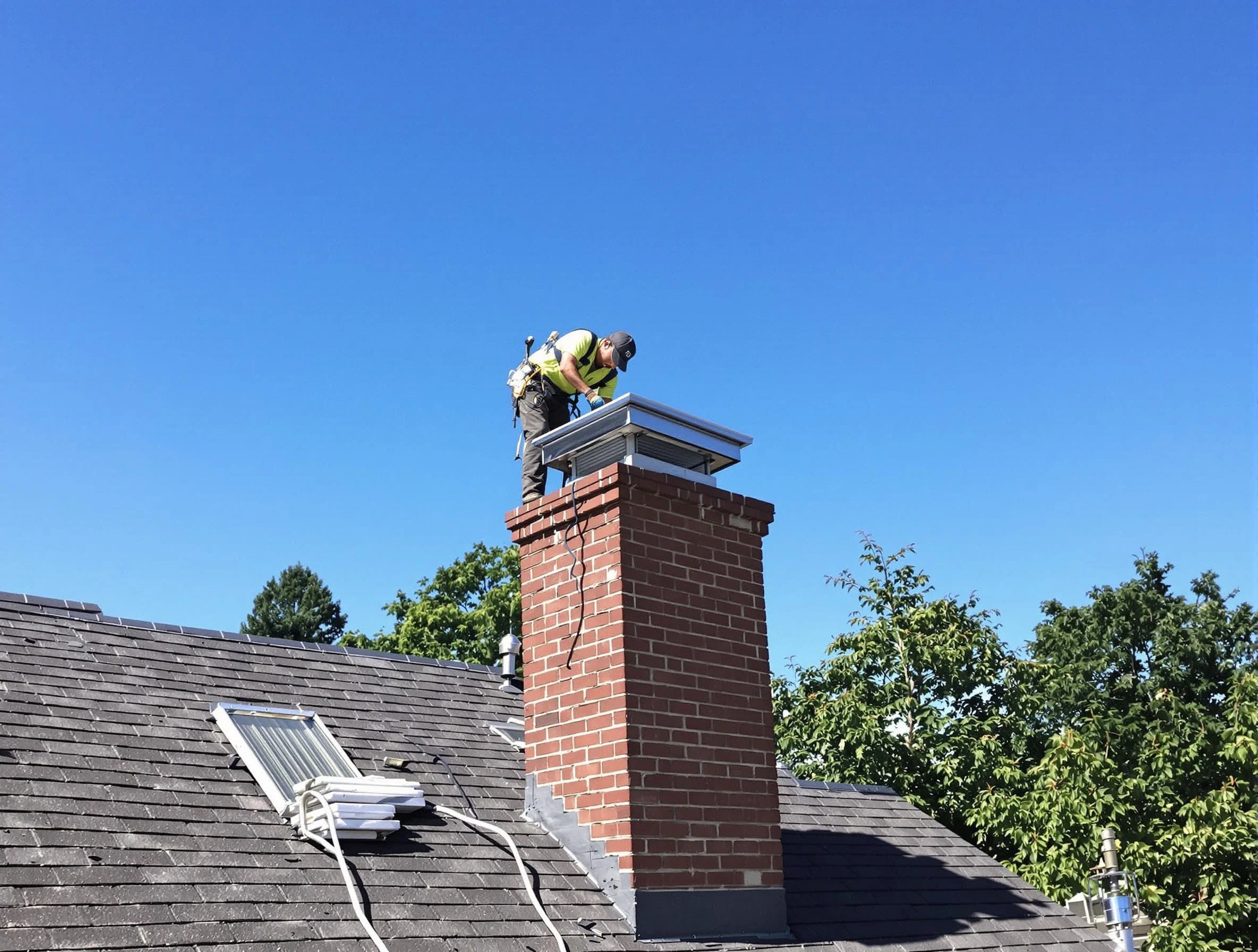 Milliken Chimney Sweep technician measuring a chimney cap in Milliken, CO
