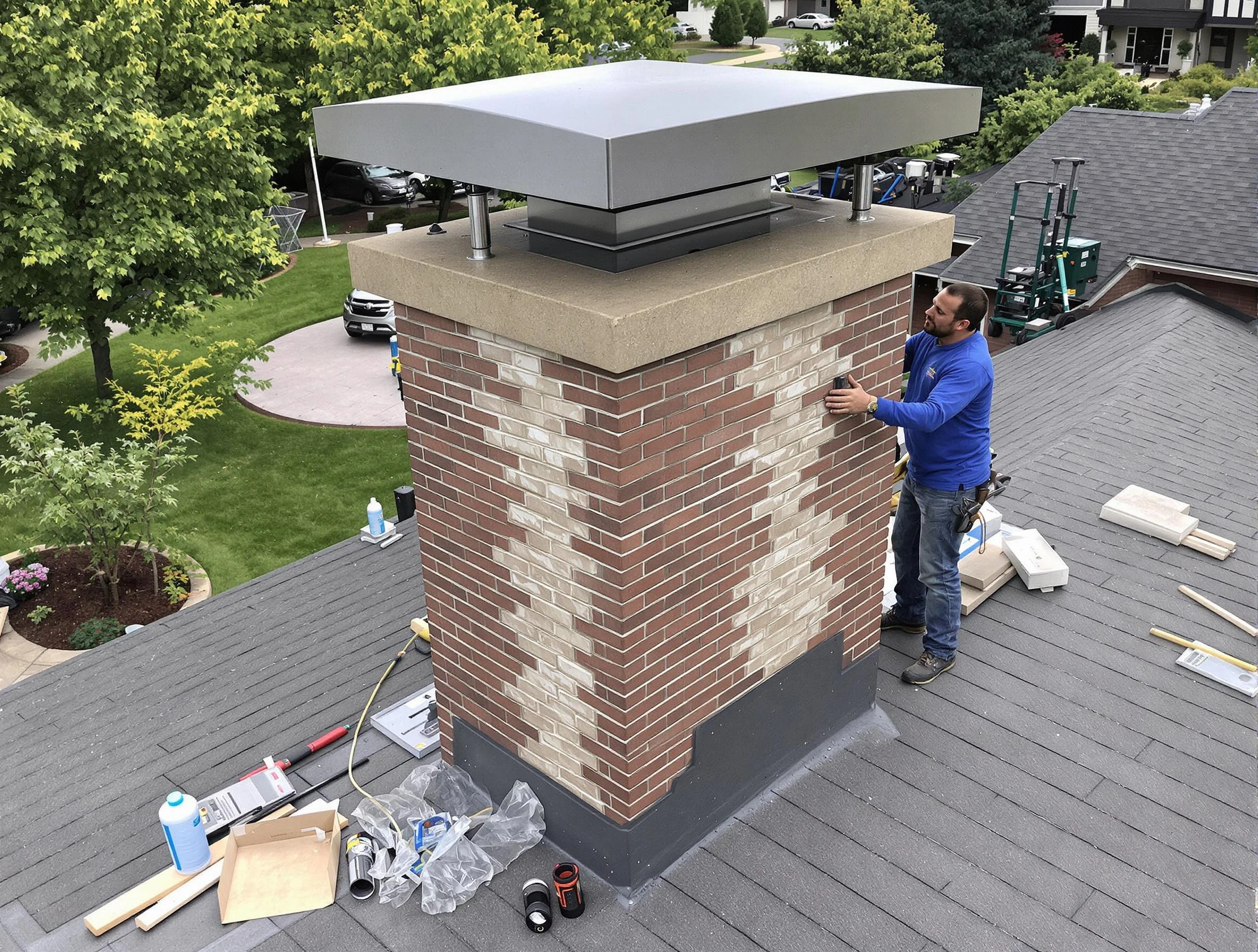Milliken Chimney Sweep team working on a custom chimney remodel in Milliken, CO